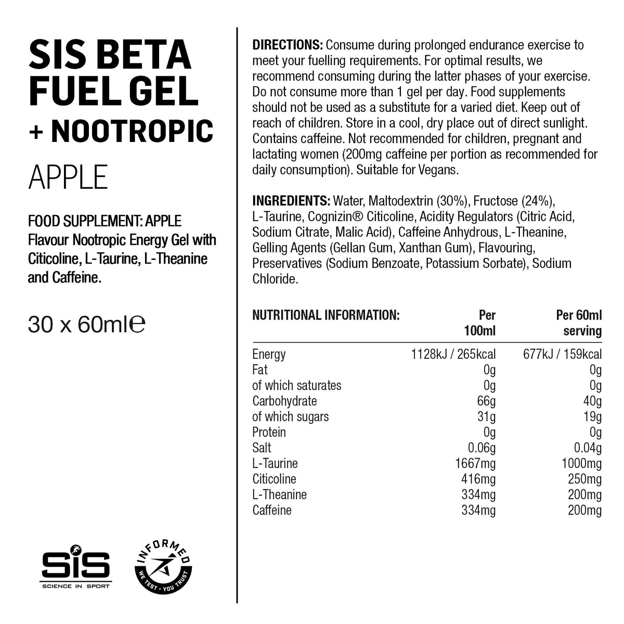 SIS Beta Fuel/Nootrópico Gel 60ml Manzana #3