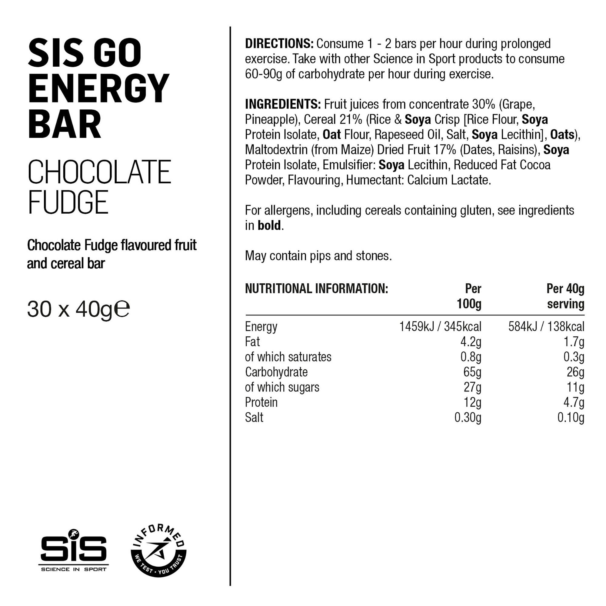 SIS GO Barrita Energética 40g INT10 Chocolate Dulce #3