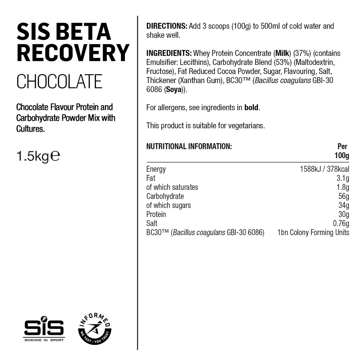 SIS BETA Fuel Polvo Recuperador 1.5kg Chocolate #2