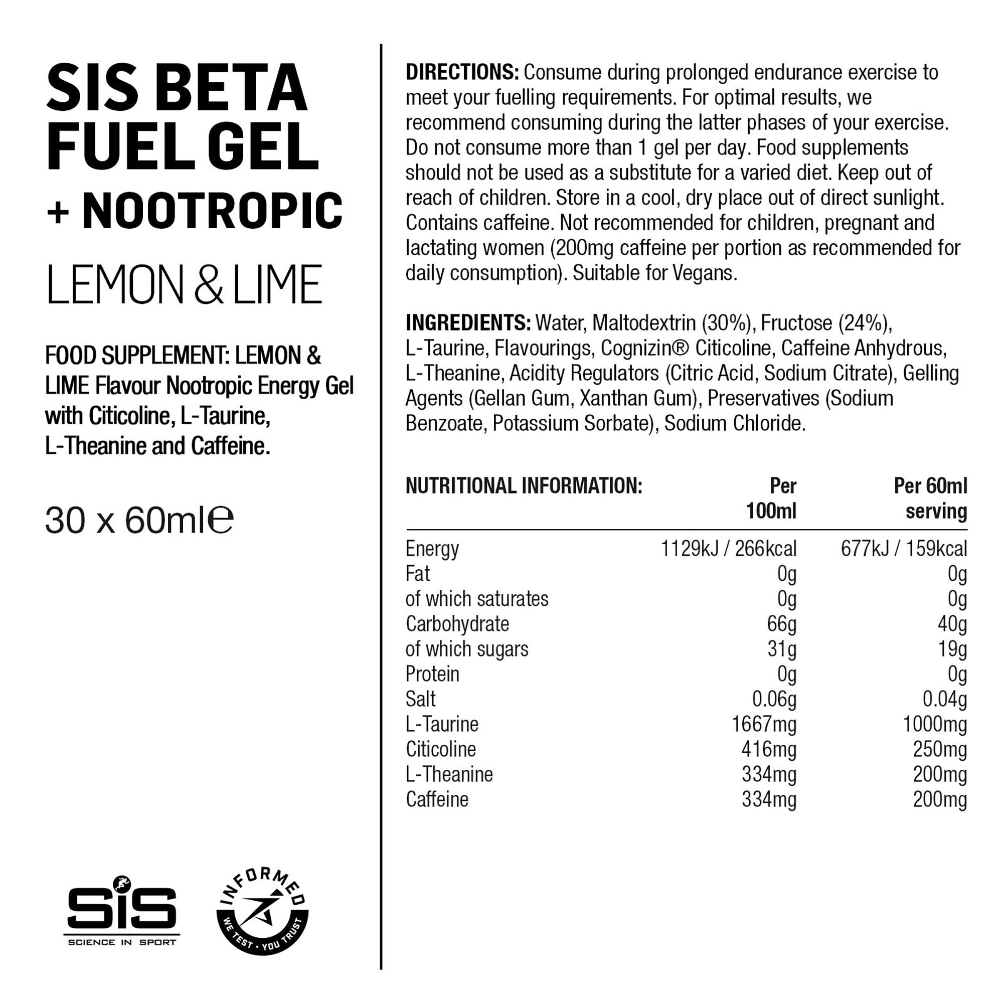 SIS Beta Fuel/Nootrópico Gel 60ml Lima/Limón #3