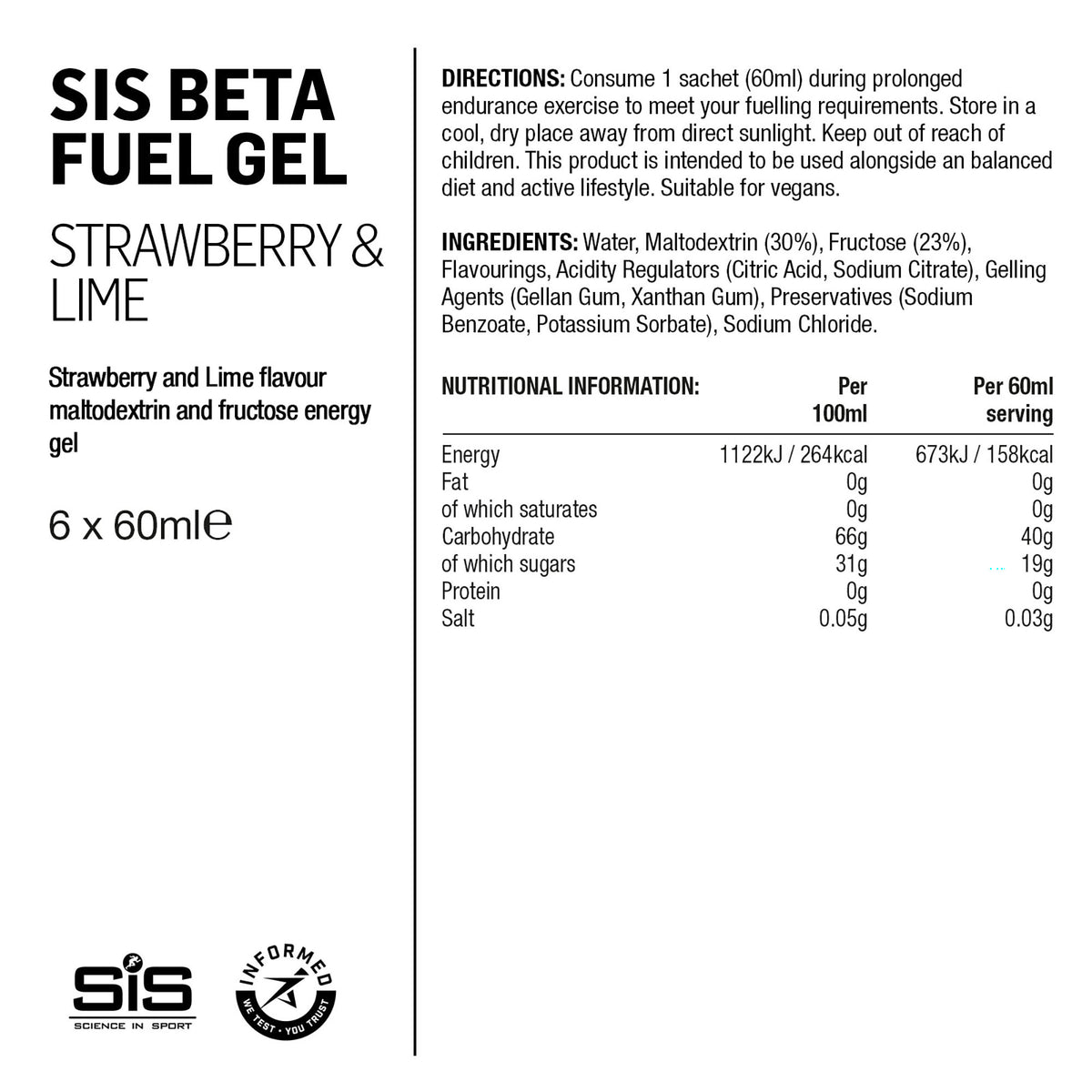 SIS BETA Fuel Gel Energético 6x60ml Fresa/Lima #2