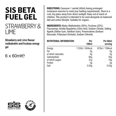 SIS BETA Fuel Gel Energético 6x60ml Fresa/Lima #2