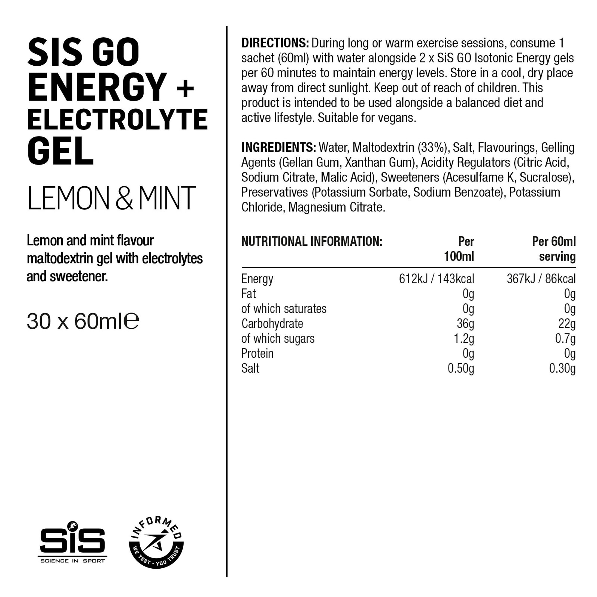 SIS GO Gel Energético/Electrolitos 60ml Limón/Menta #2
