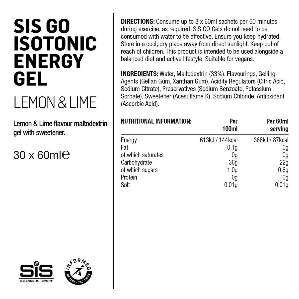 SIS GO Gel Energético Isotónico 60ml Limón/Lima #3