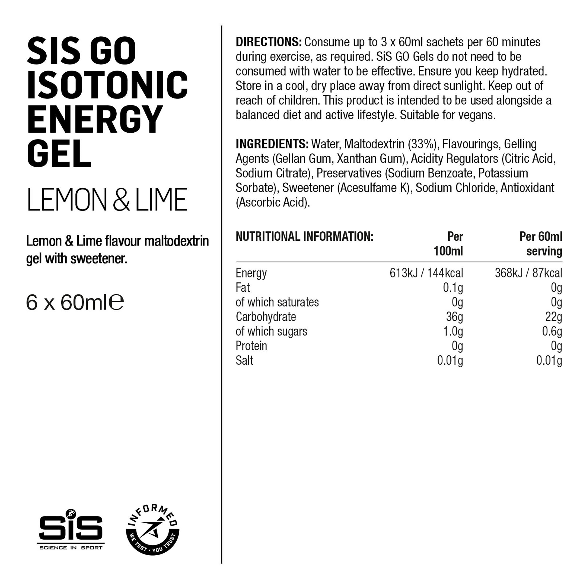 SIS GO Gel Energético Isotónico 6x60ml Limón/Lima #2