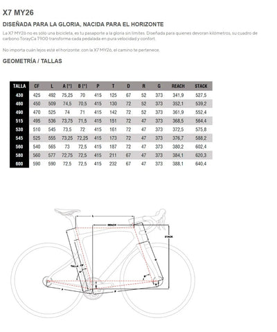 Pinarello X7 Ultegra Di2 2x12v Fulcrum Racing 800 2026 E340 Xpeed Red - Geometría