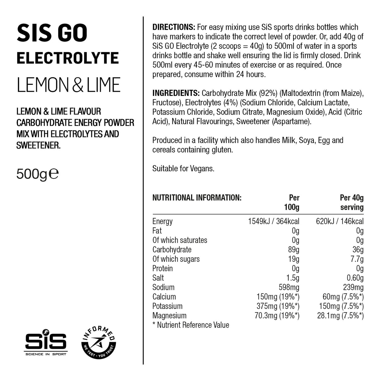 SIS GO Polvo Energético/Electrolitos 500g Limón/Lima #2