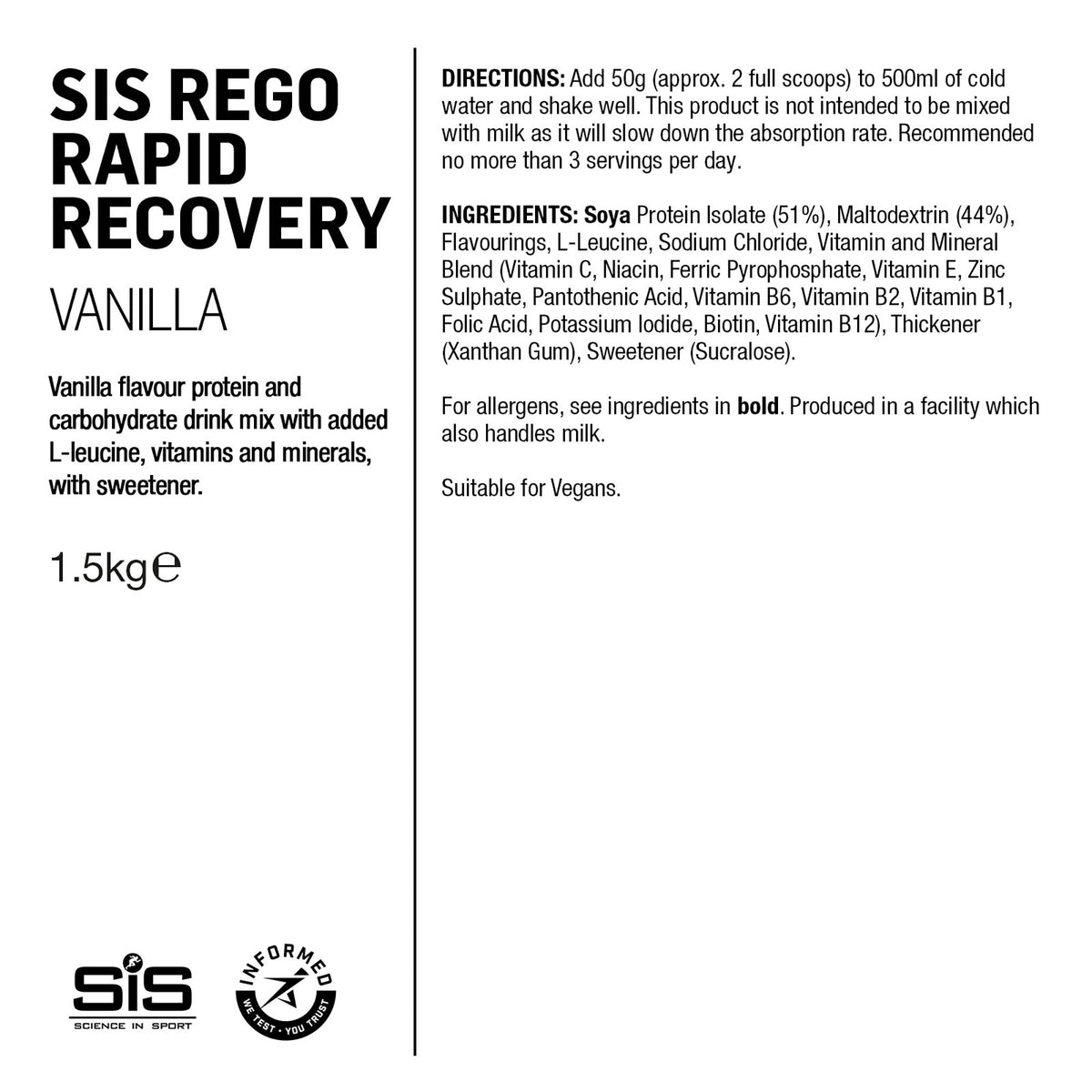 SIS REGO Polvo Recuperador Rápido 1.5kg Vainilla #2