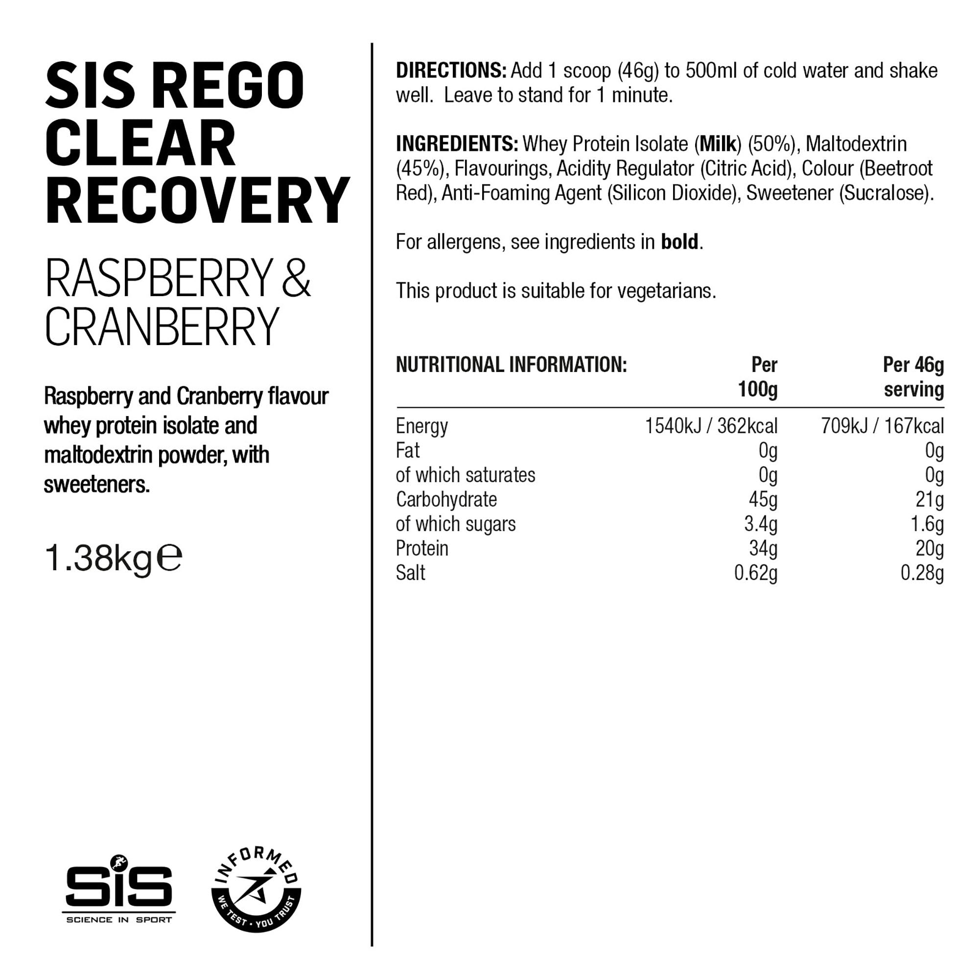 SIS REGO Clear Polvo Recuperador 1.38kg Frambuesa/Arándano Rojo #2