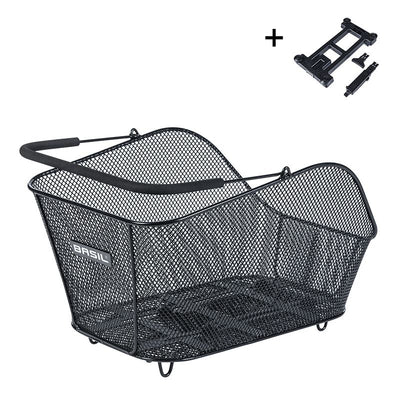 Cesta Trasera Basil Icon M Placa MIK 2.0 24x39x14cm Acero Negro